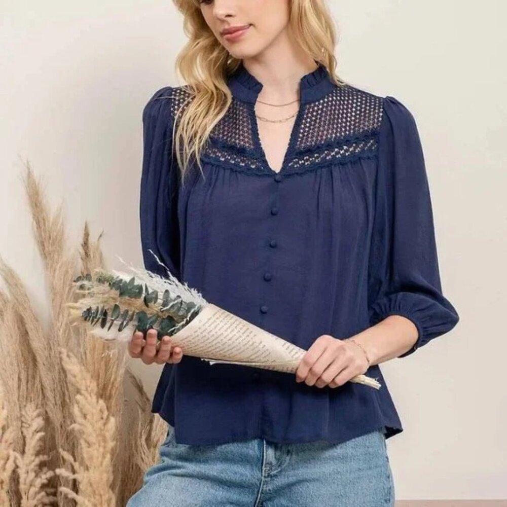 Boho Split Neck Lace Top NWT - image 1